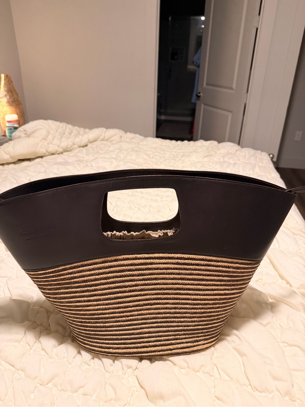 Frederic Fekkai made Italy Straw Raffia & leather tote bag